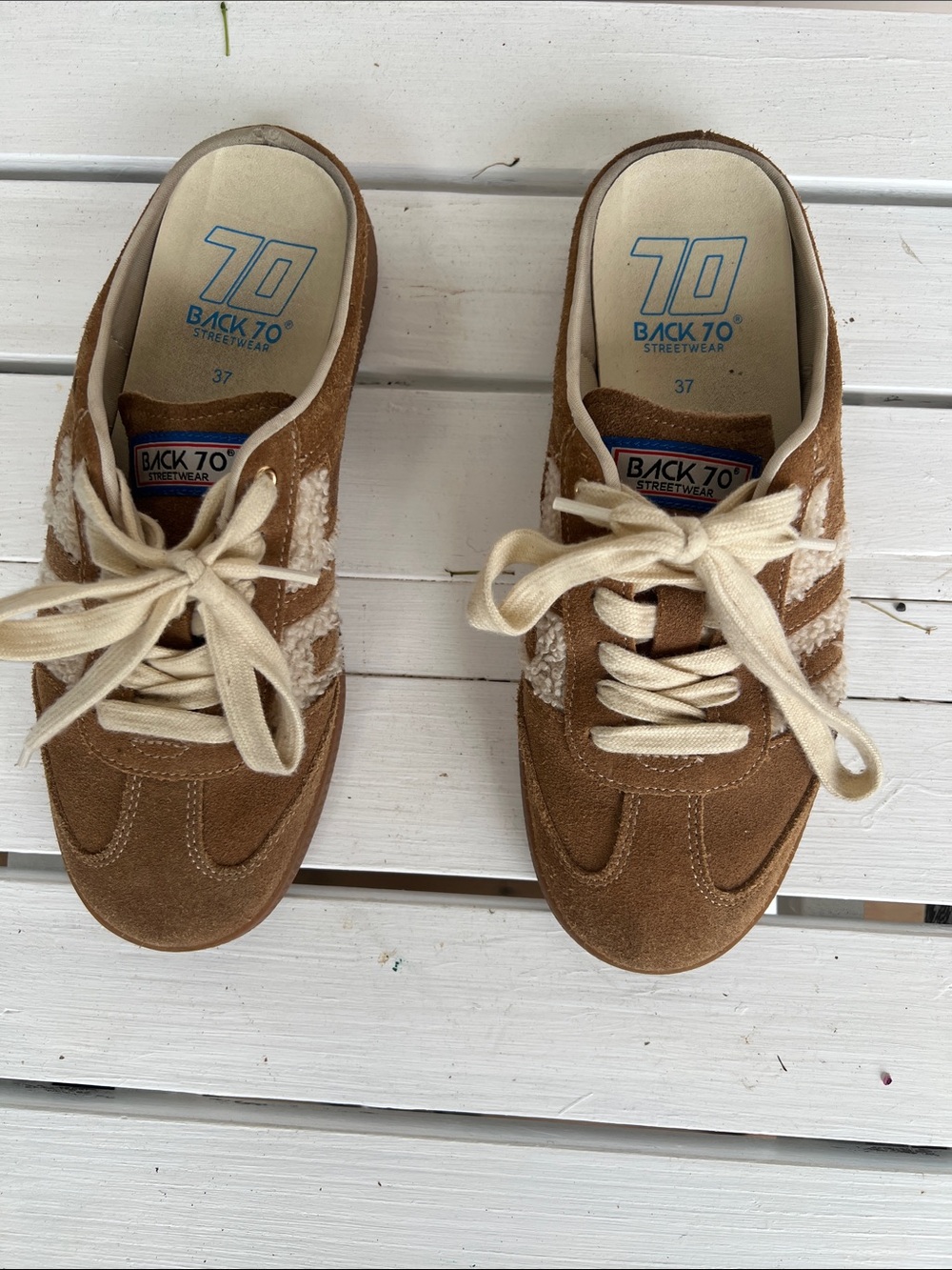 Back 70 Suede Sneaker Mules in Brown & Cream